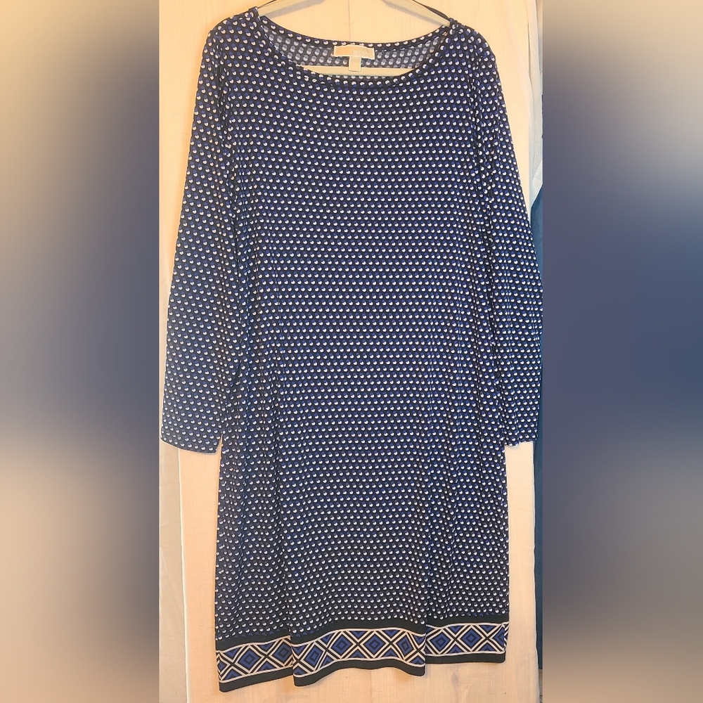 Michael Kors Black Royal Blue Long Sleeve Scoop Neck Dress Women's 1X